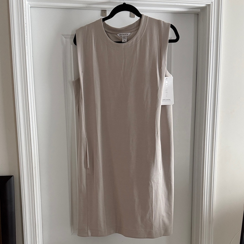 NWT Athleta SEASOFT Sleeveless Taupe Midi Dress
